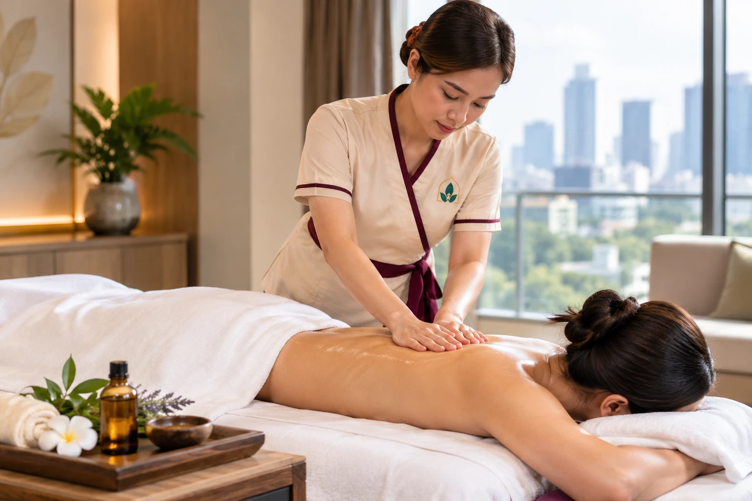 Aromatherapy massage in a Bangkok home