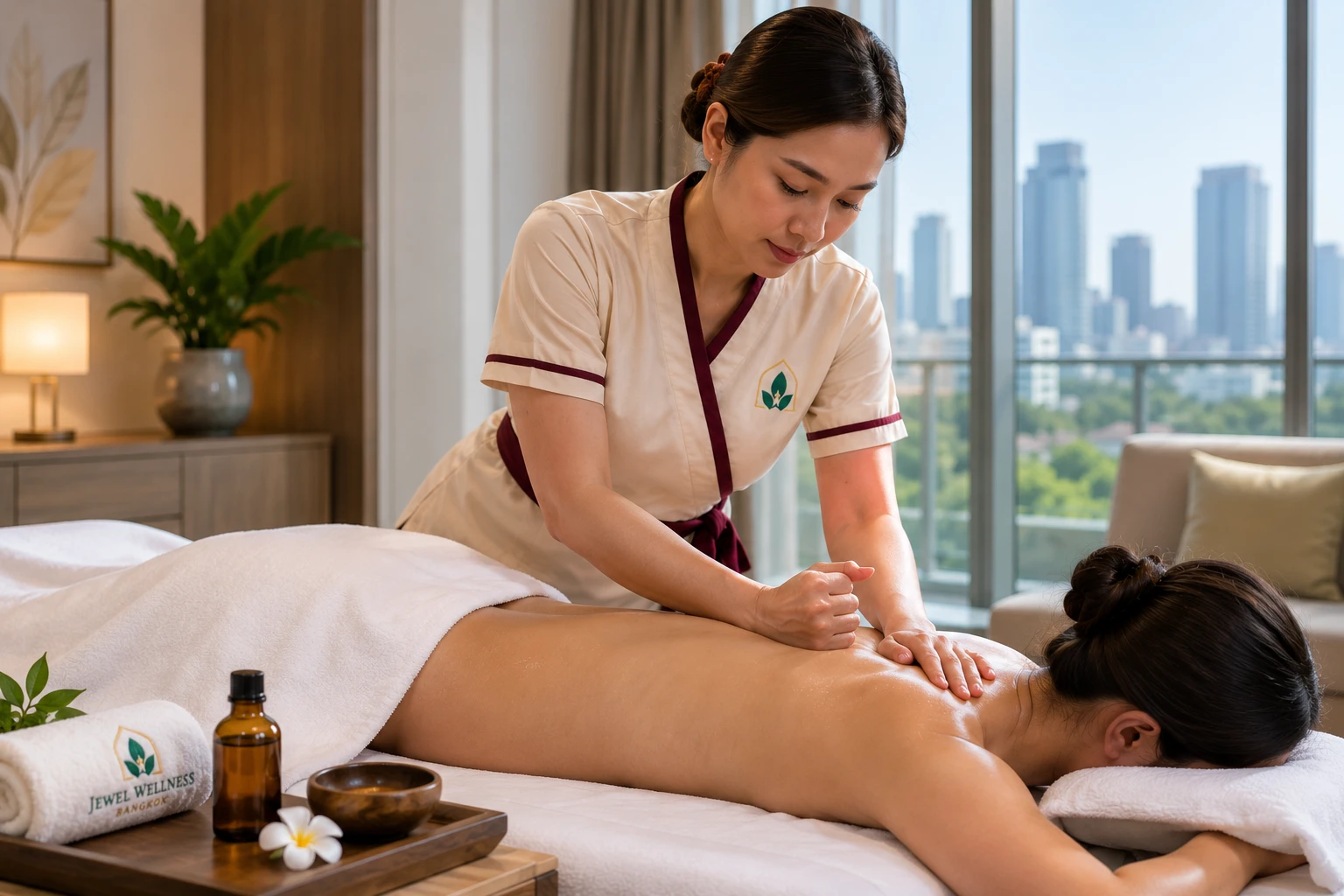 Deep tissue massage by a Jewel Wellness Bangkok therapist